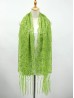 Sequined Flower Mesh Scarf W/ Fringe